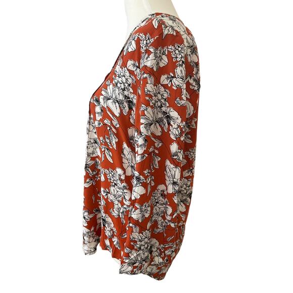 Fun2Fun V-Neck 3/4 Sleeve Rounded Hem Pumpkin Floral Print Women's S NWOT - Picture 2 of 8